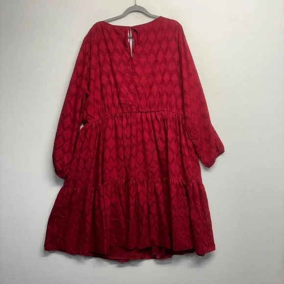 NWT Lane Bryant Midi Dress Long Sleeve Red Textured 24 Tiered - Picture 2 of 7